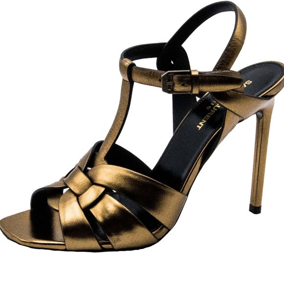 Saint Laurent Shoes - Saint Laurent Gold Tribute Leather Sandals